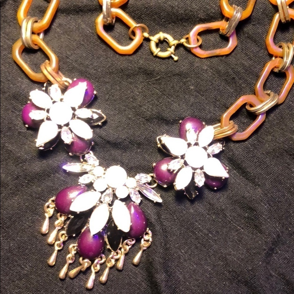 Tortoise rhinestone necklace w bright plum purple